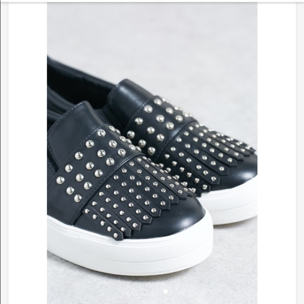 Missguided Faux Leather Black Fringe Platforms